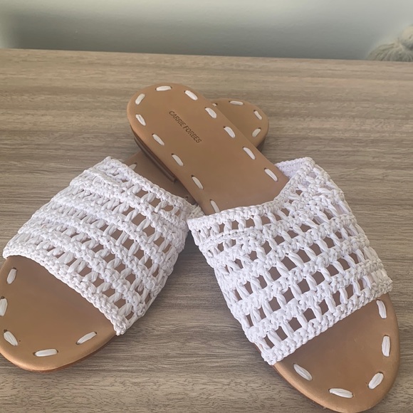 CARRIE FORBES | Shoes | Carrie Forbes White Woven Slides Sandals Size 4 ...